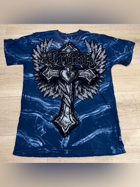 Vintage Crank Blue Tie Die Cross Graphic Tee